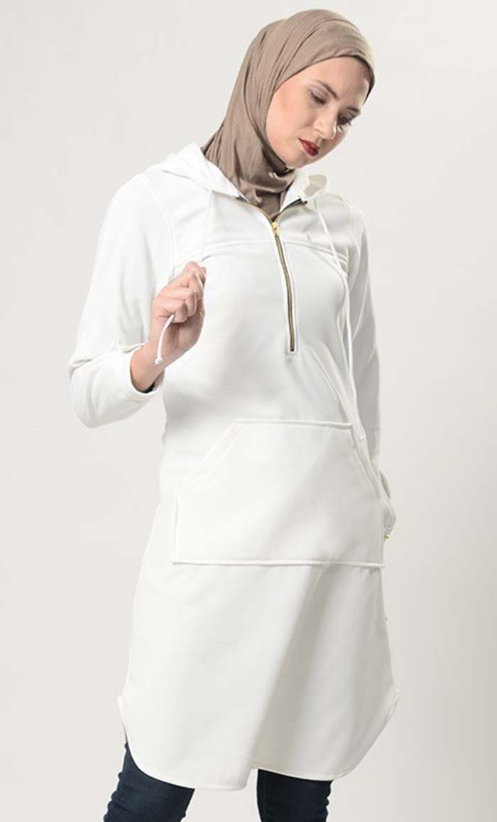 Front Zipper Extra Long Hoodie