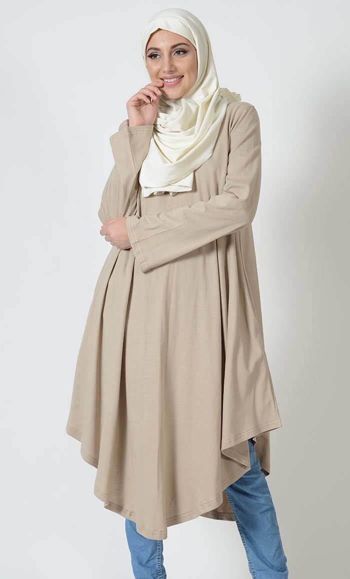 Sand - Long Flare V-Hem Tunic