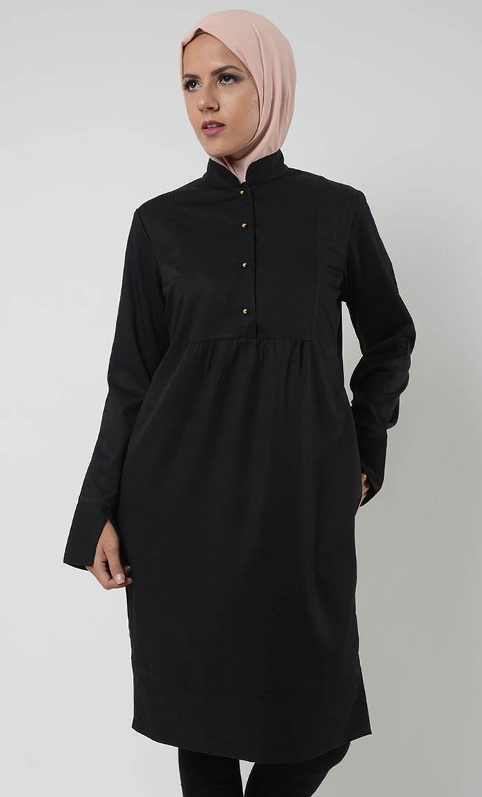 Split Cuff Designer Tunic - Black