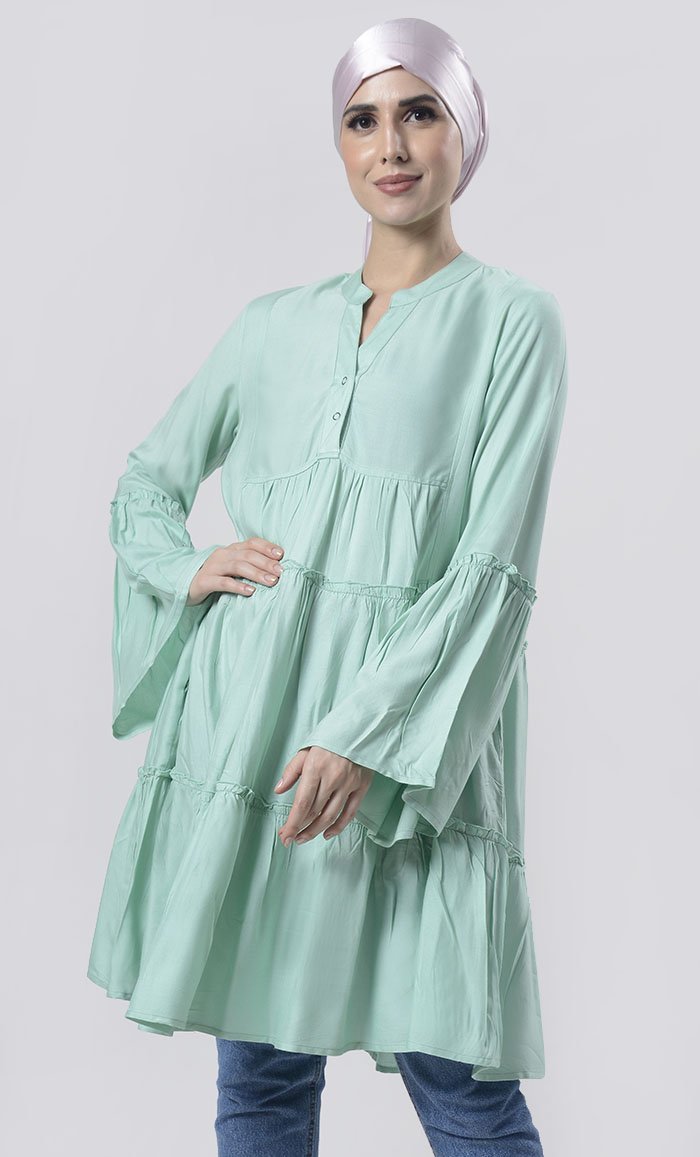 Tiered Green Ash Everyday Wear Soft, Breathable Cool Tunic