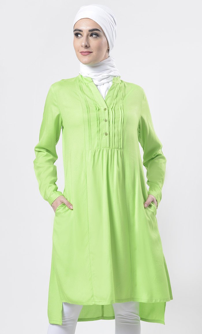 Everydaywear Green Pleats Detailing Long Tunic