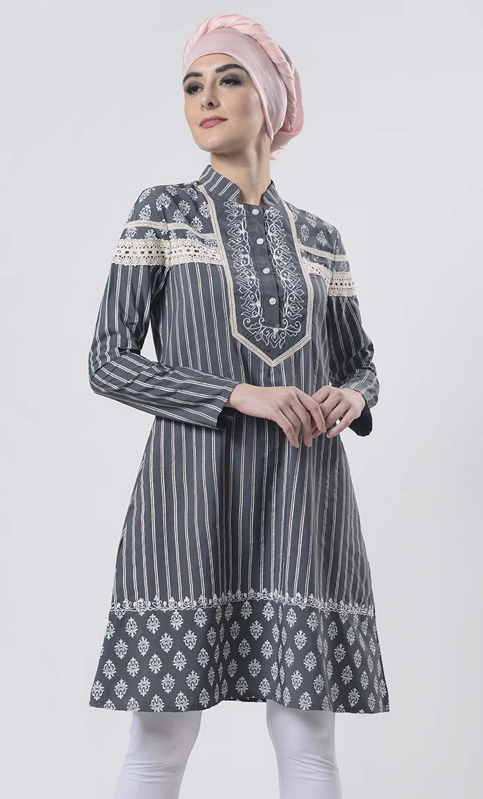 Amazing Multi-Printed Aari Work Detailing Tunic