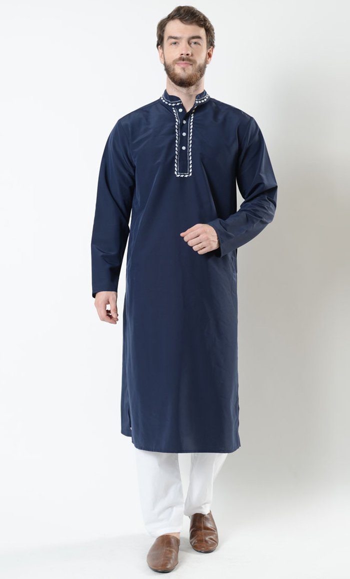 Men's Embroidered Button Kurta and Pant Set