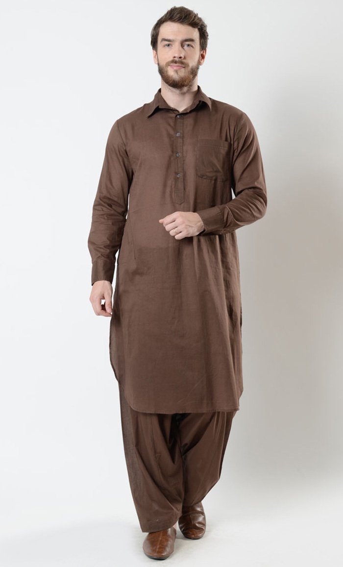 Mens Button opening Basic Cotton Shalwar Kameez Set