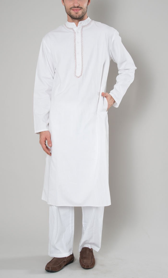 Mens Embroidered Cotton Poplin Kurta