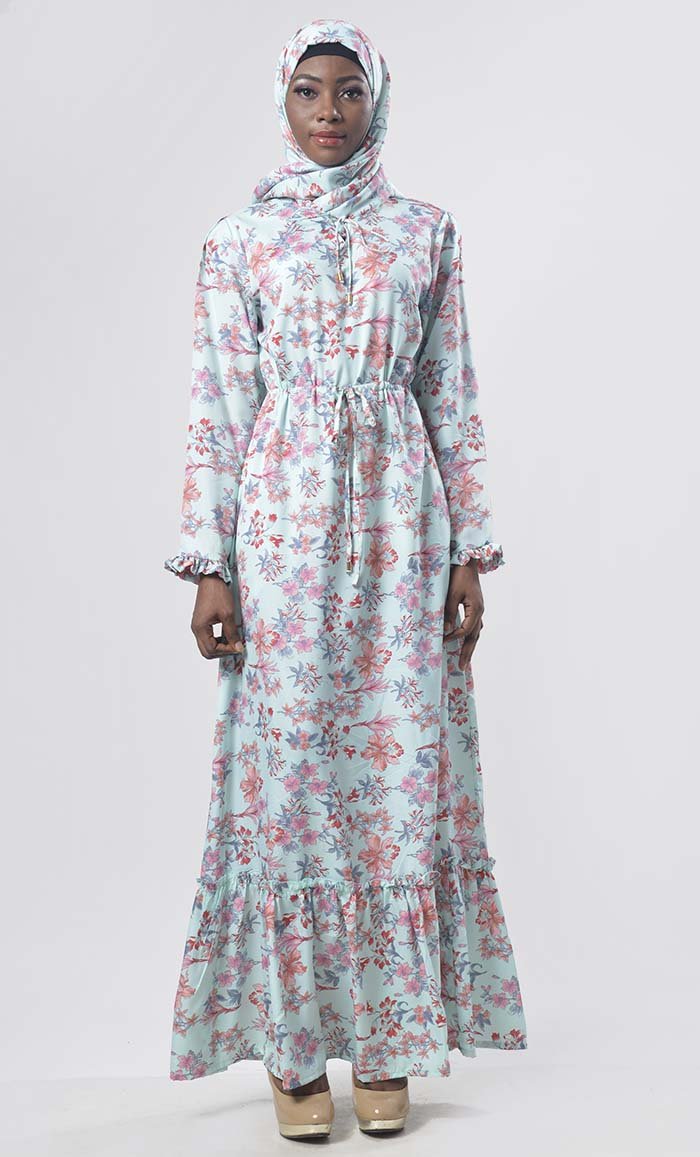 Astonishing Pink Floral Printed Abaya