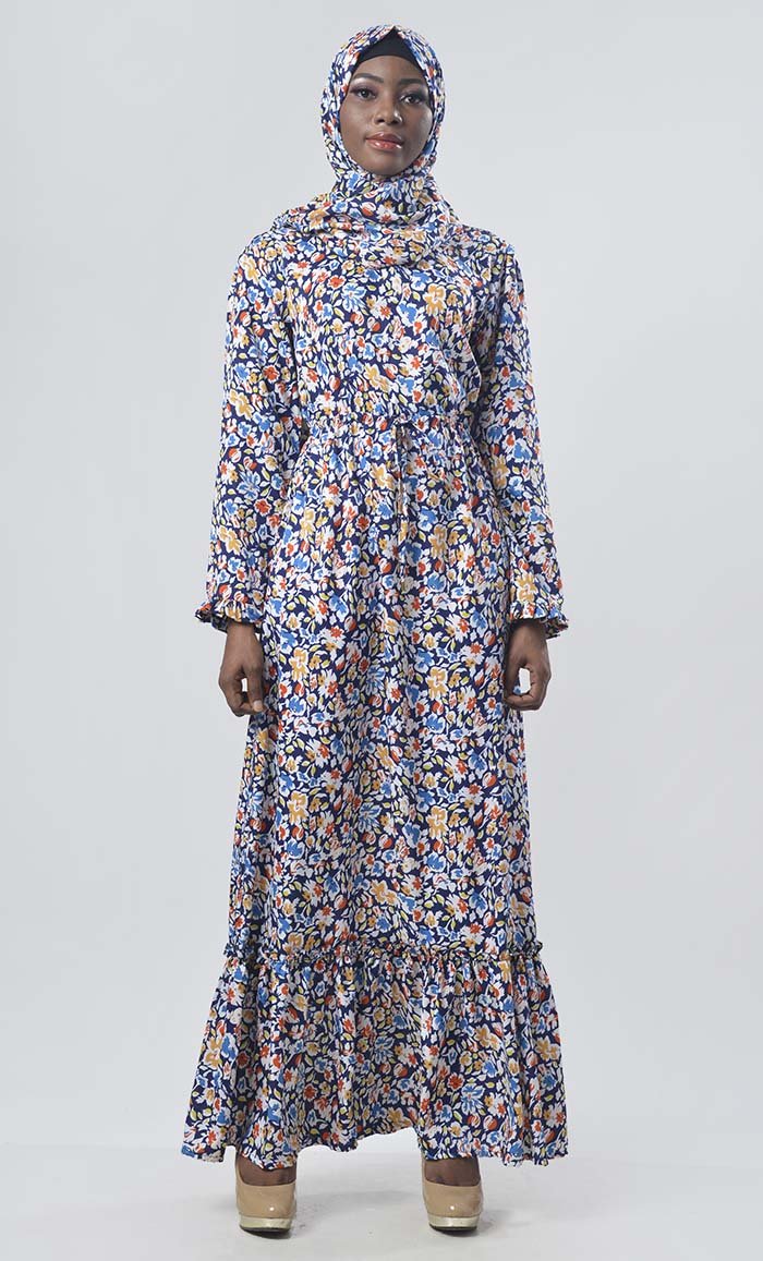 Graceful Multi-Floral Printed Abaya