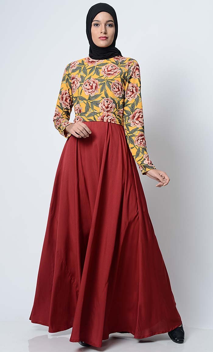 Trendy Printed Everyday Abaya-Yellow