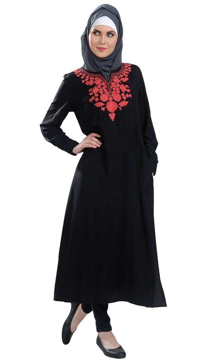 Floral Embroidered Long Modest Wear Tunic