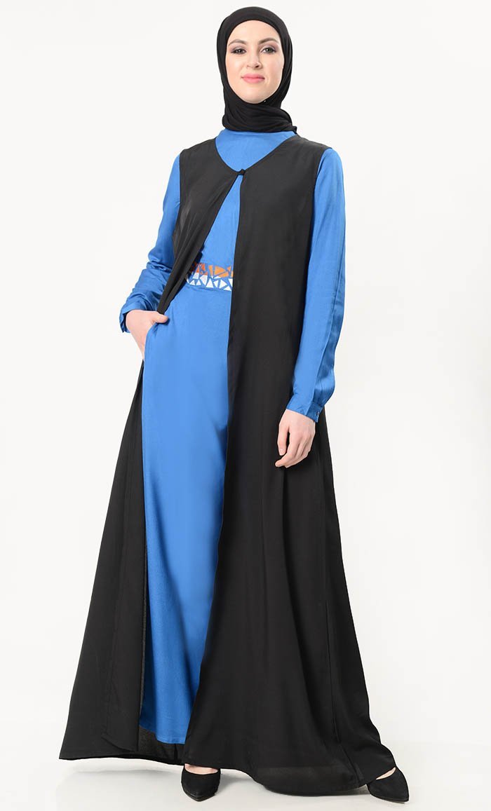 Geometric Embroidered Jumpsuit With Shrug - Zara Blue