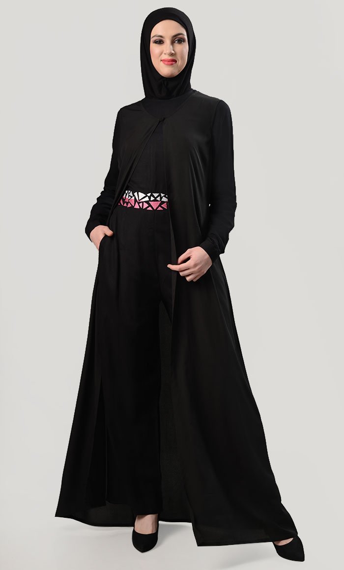 Copy of Geometric Embroidered Jumpsuit With Shrug - Black