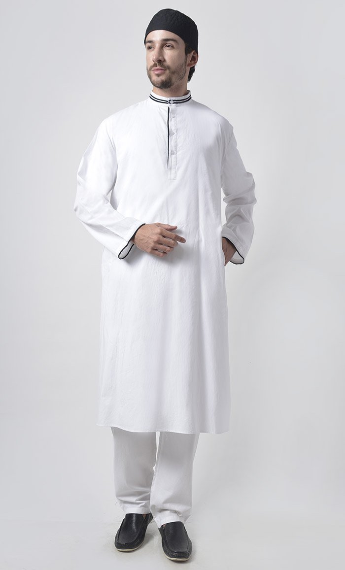 Mens Contrast Detail Cotton Tunic Set