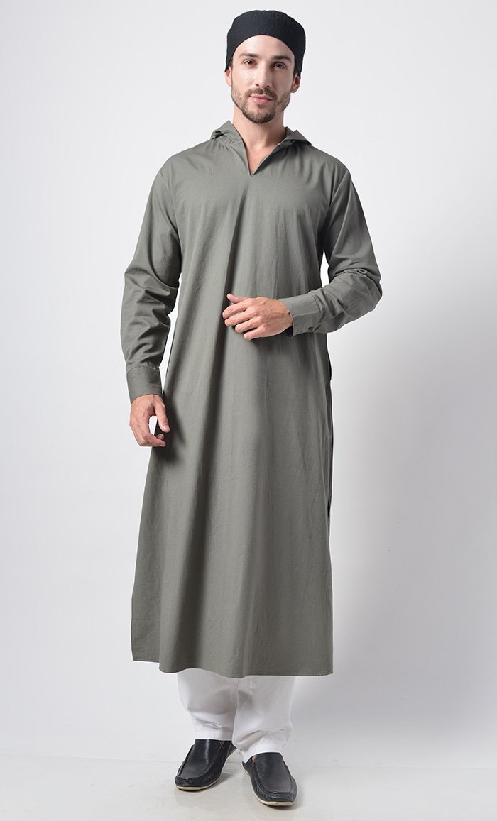 Mens Cotton Hooded Kurta With Pants