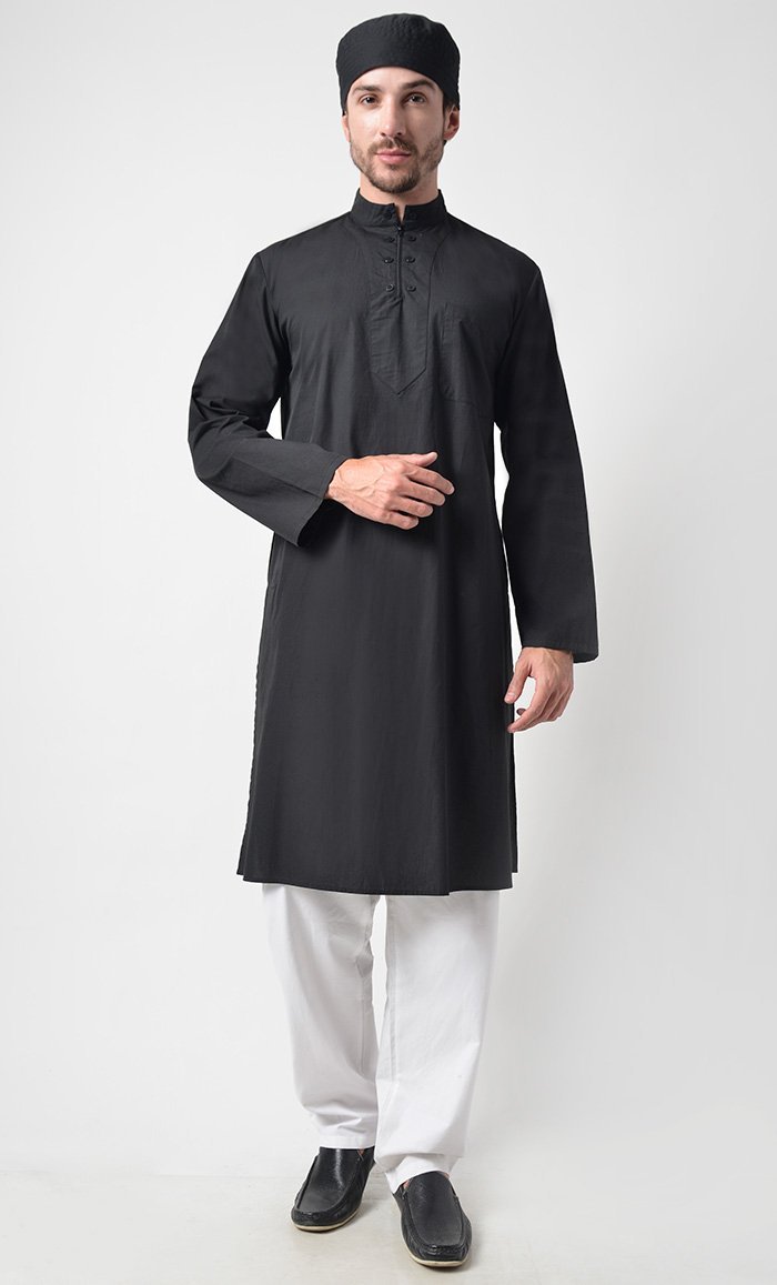 Mens Zipper Detail Yoke Cotton Tunic Set