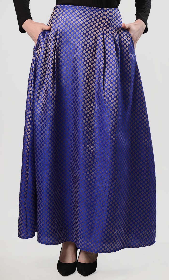 Brocade Festive Skirt - Blue