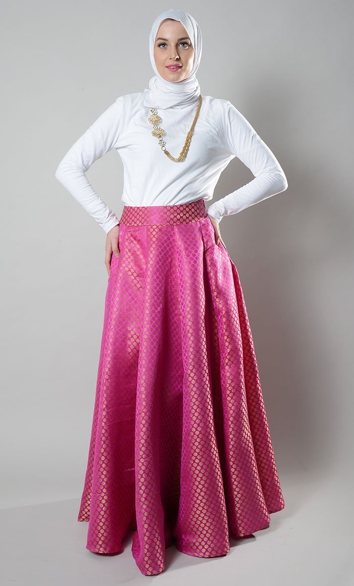 Brocade Panelled And Flared Maxi Skirt