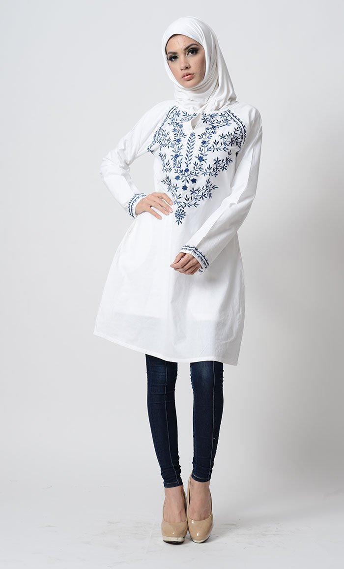 Floral Embroidered A Line Tunic