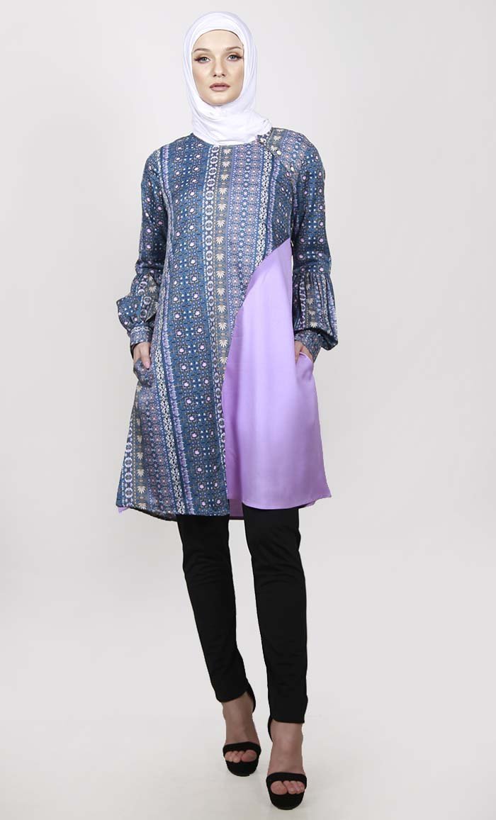 A-Symmetrical Printed Flapped Tunic With Pockets