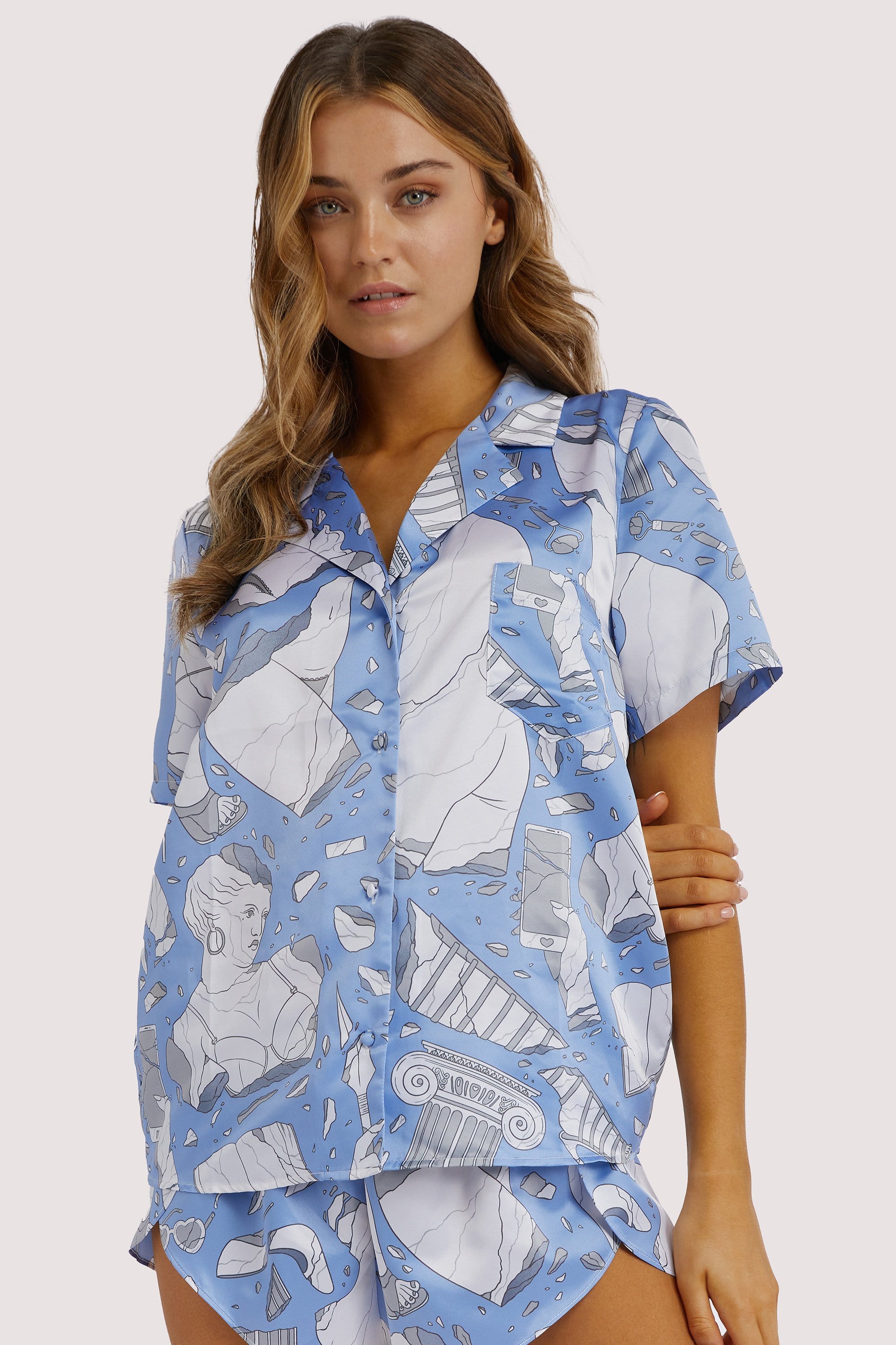 Logan Spector Recycled Blue Statue Satin Shirt