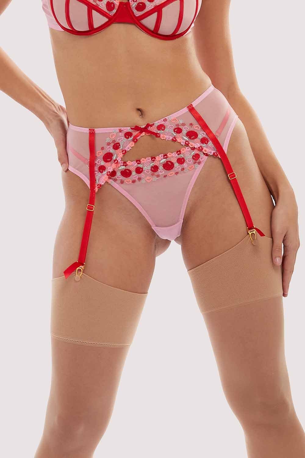 Charli Pink Embroidered Suspender Belt