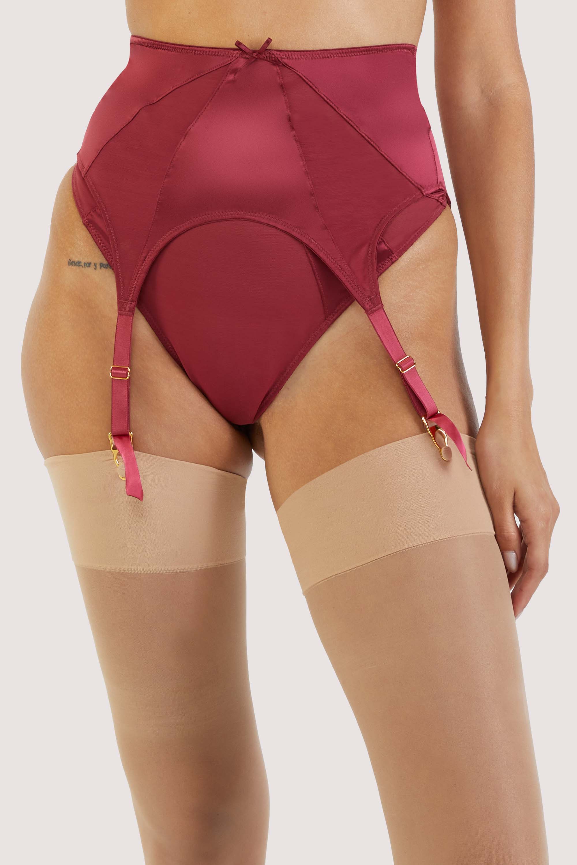 Etta Red Mesh And Satin Suspender Belt