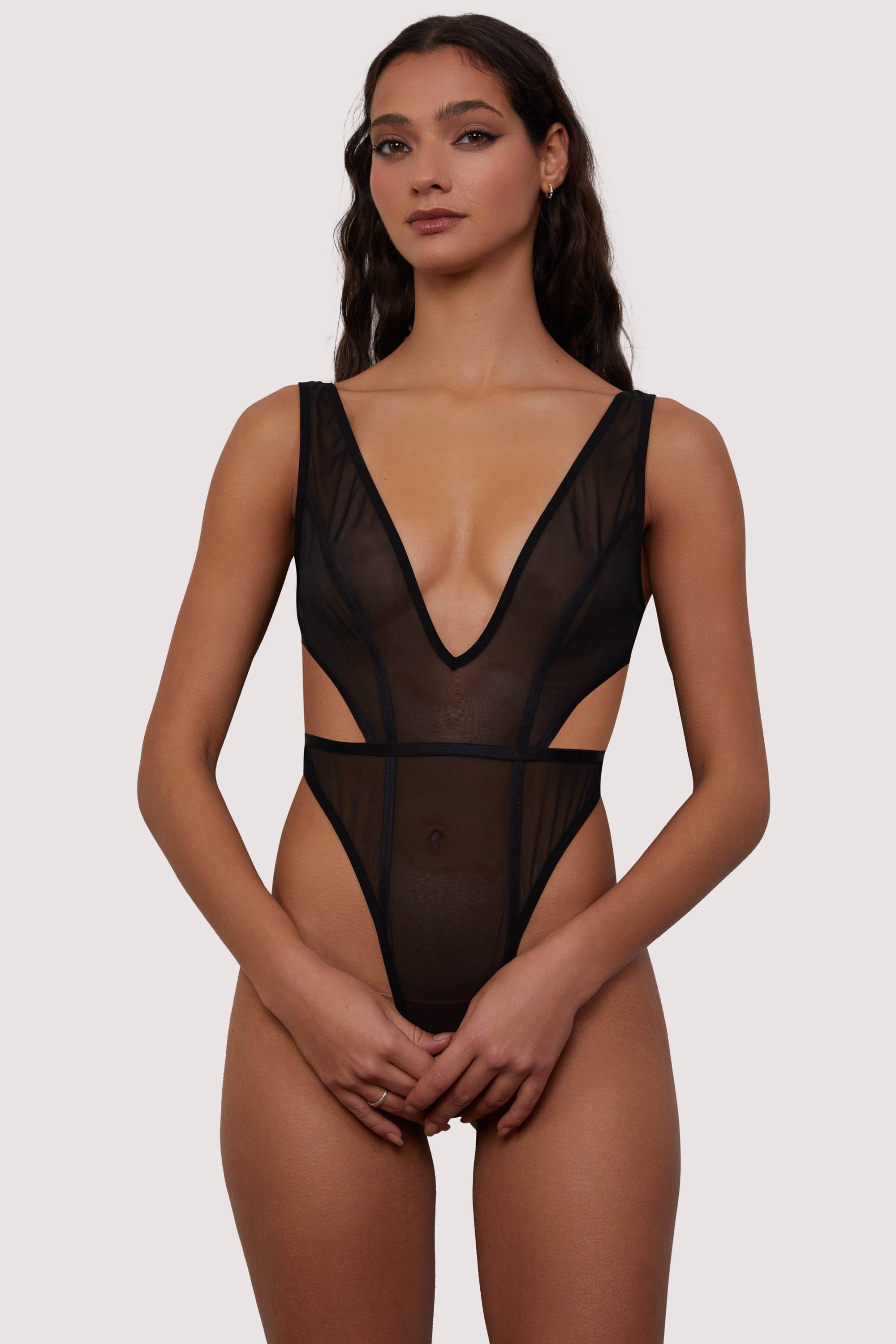 Gigi Black Mesh Crotchless Bodysuit