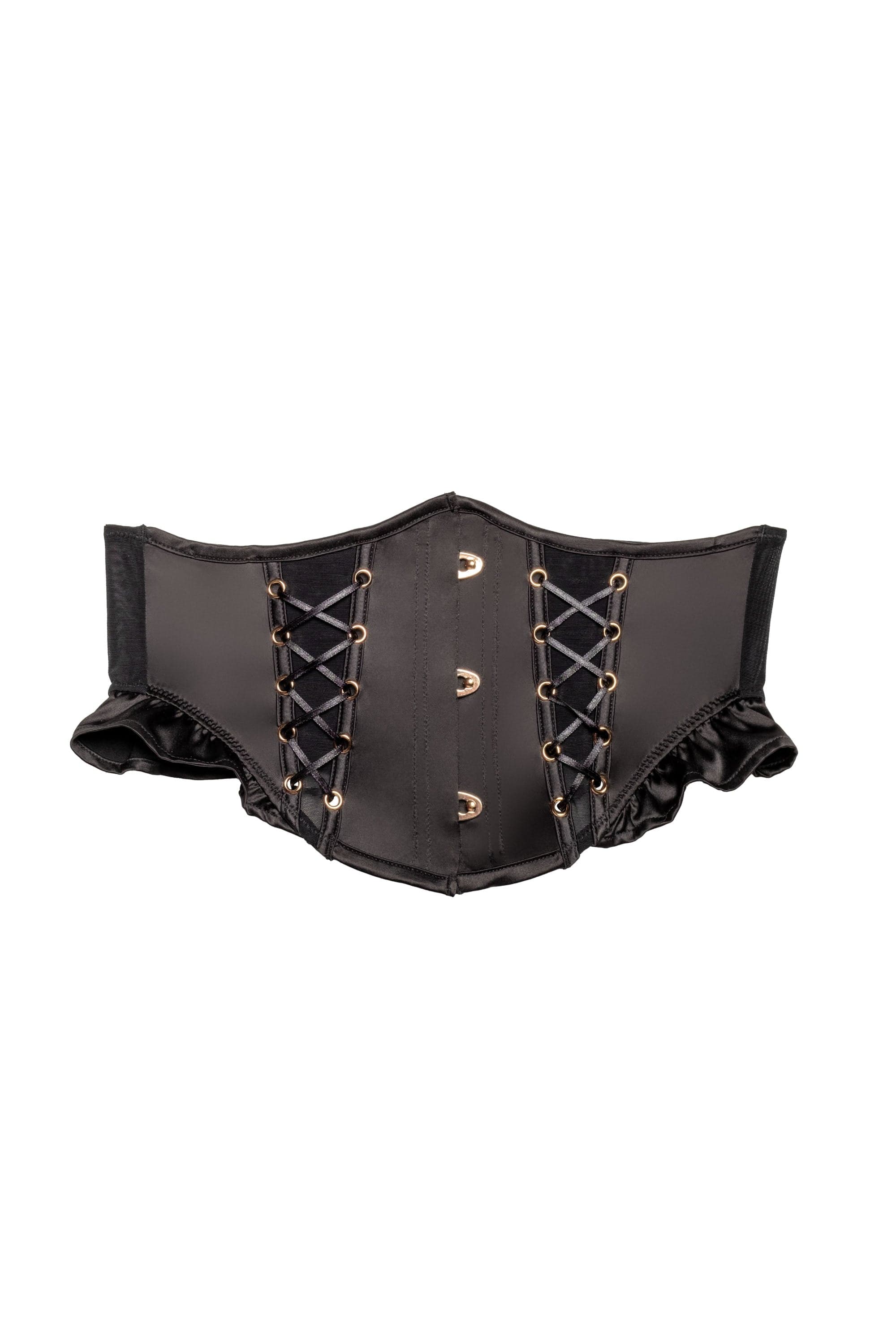 Marina Black Satin and Buckle Underbust Corset