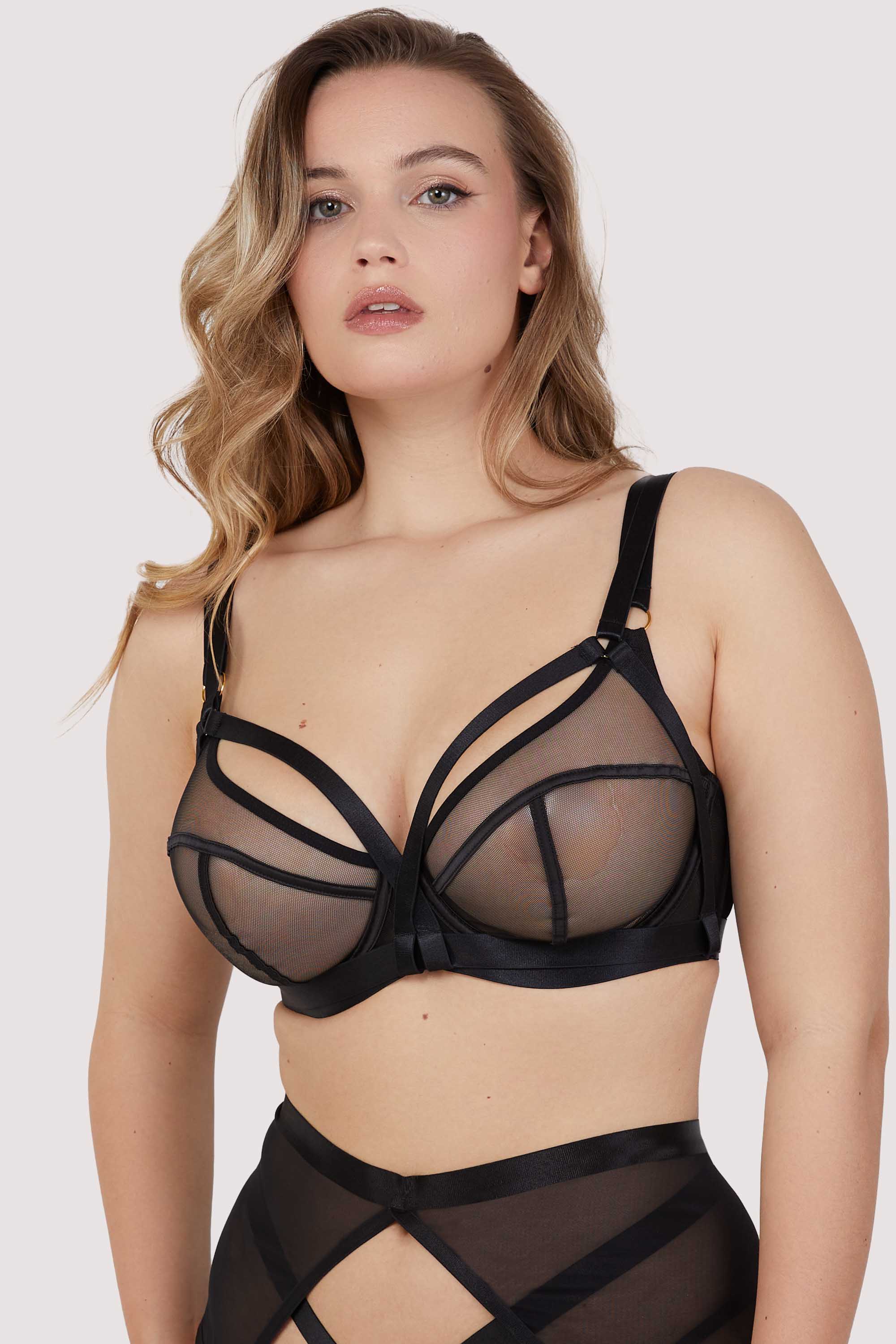 Regent Black Mesh Harness Balcony Bra