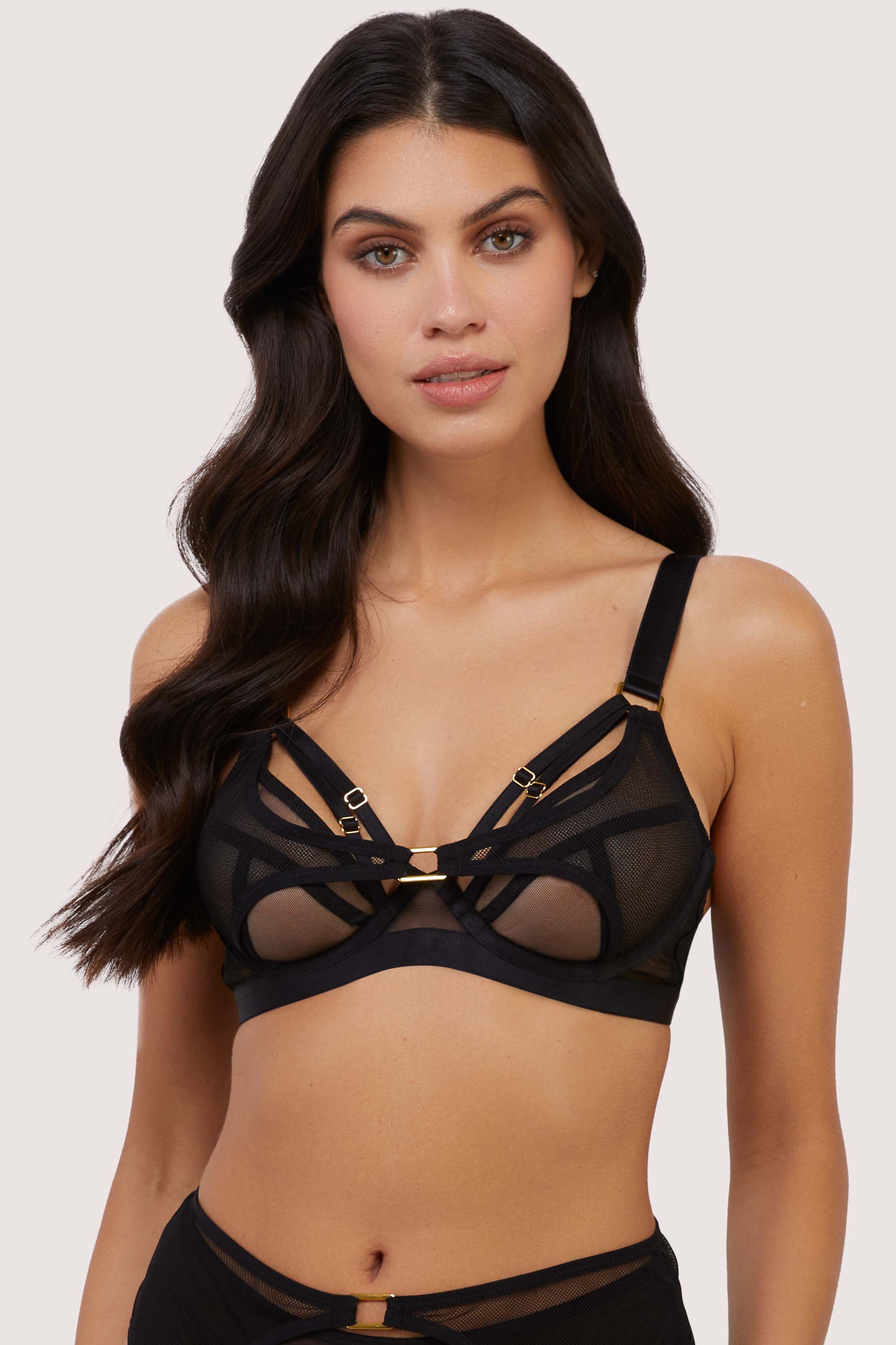 Holland Strappy Fishnet and Mesh Plunge Bra