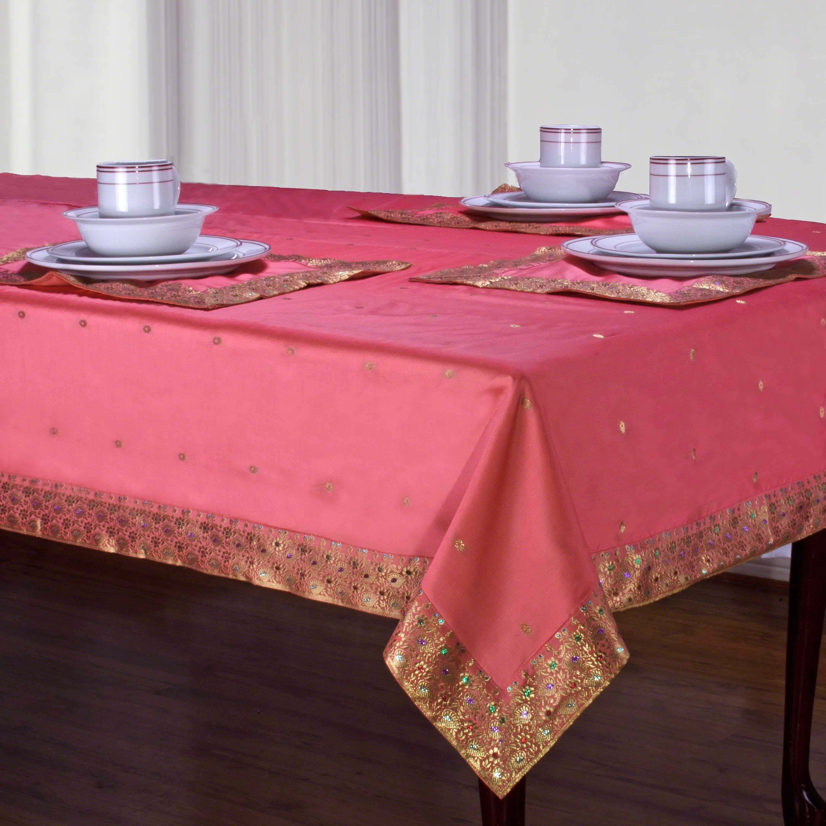 Pink - Handmade Sari Tablecloth (India)