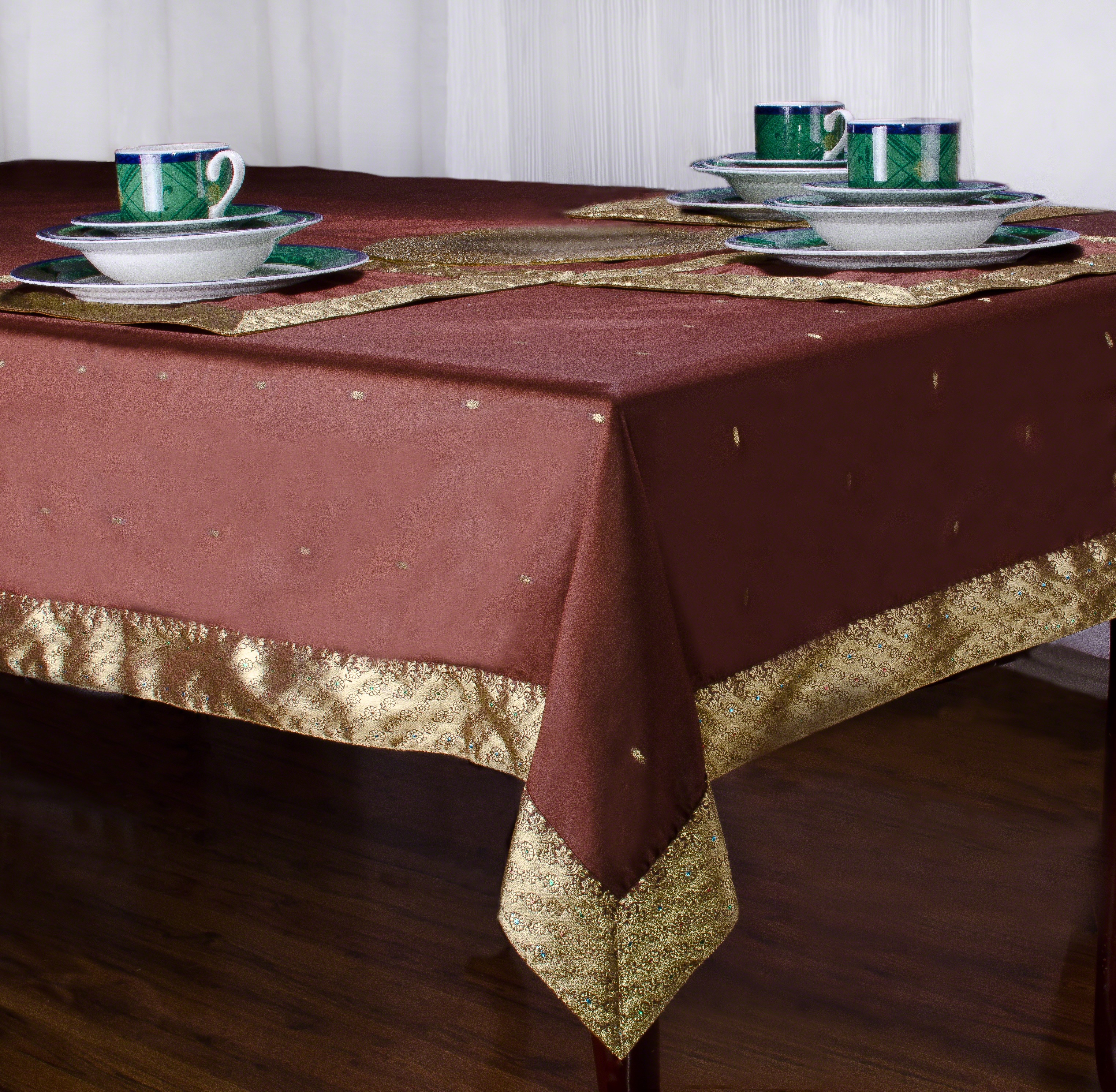 Brown - Handmade Sari Tablecloth (India)