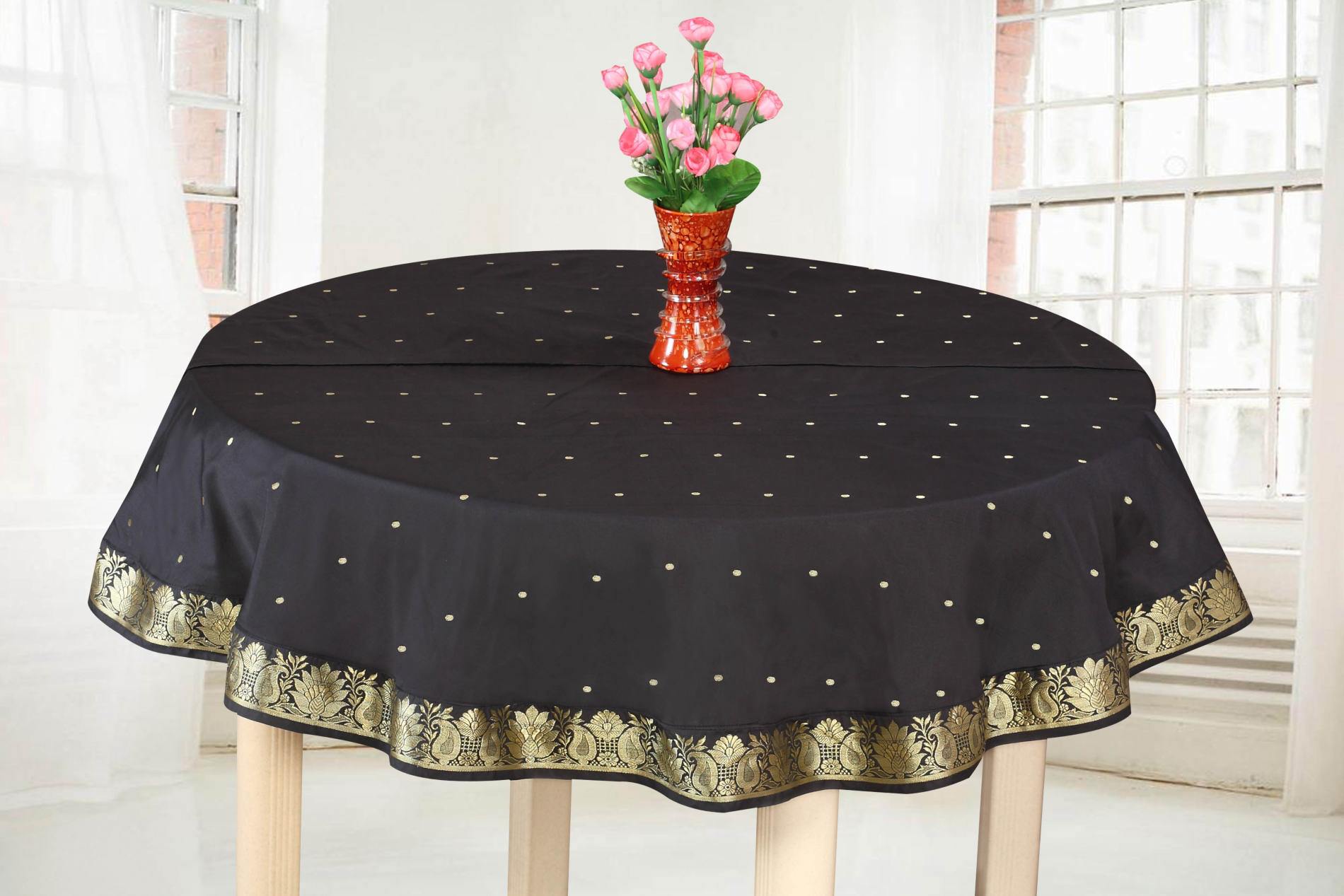 Black Gold - Handmade Sari Tablecloth (India) - Round