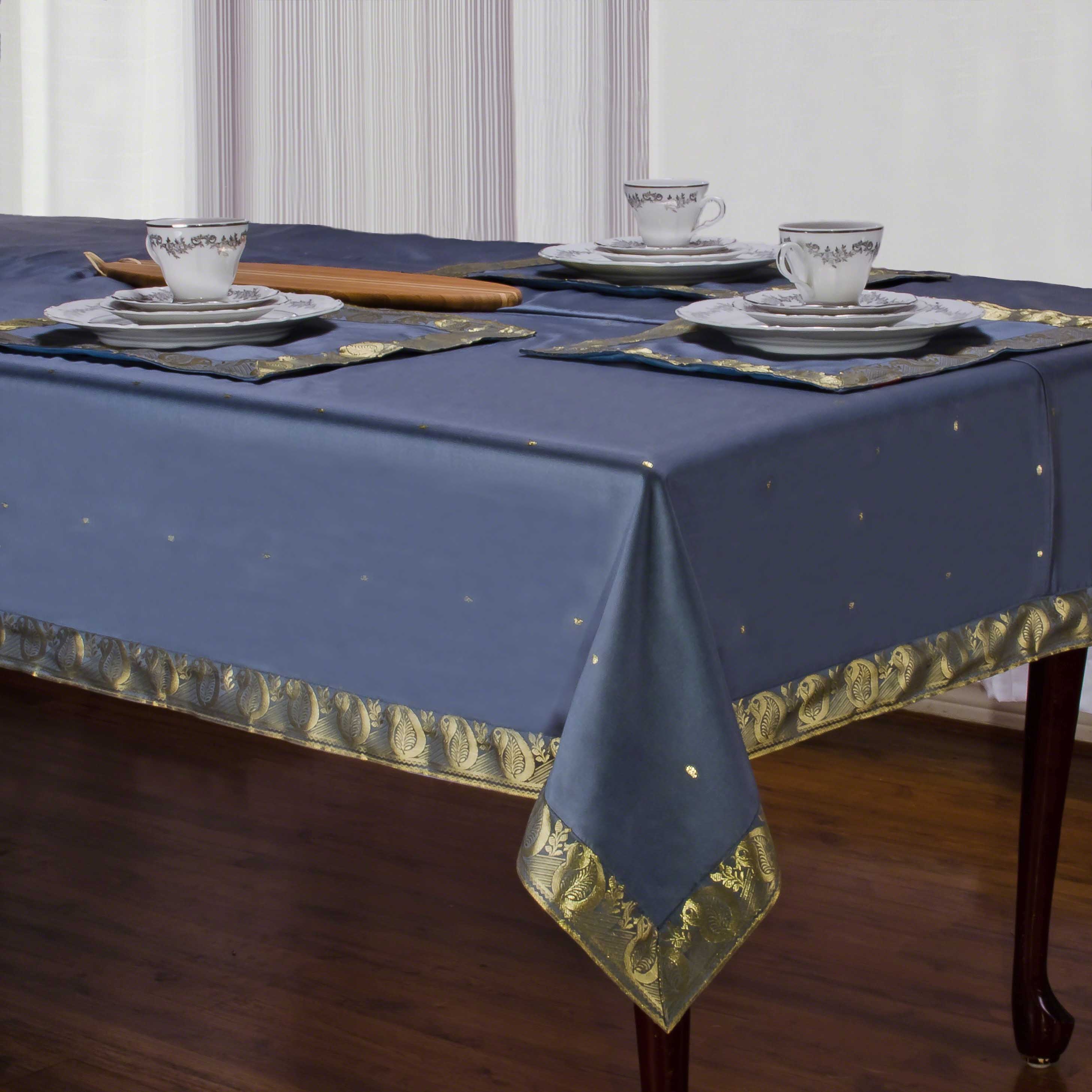 Dark Gray - Handmade Sari Tablecloth (India)