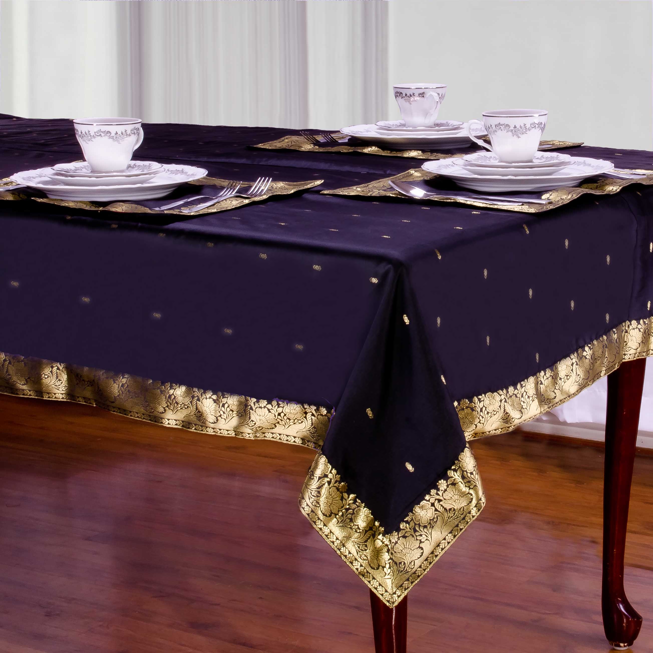 Black - Handmade Sari Tablecloth (India)