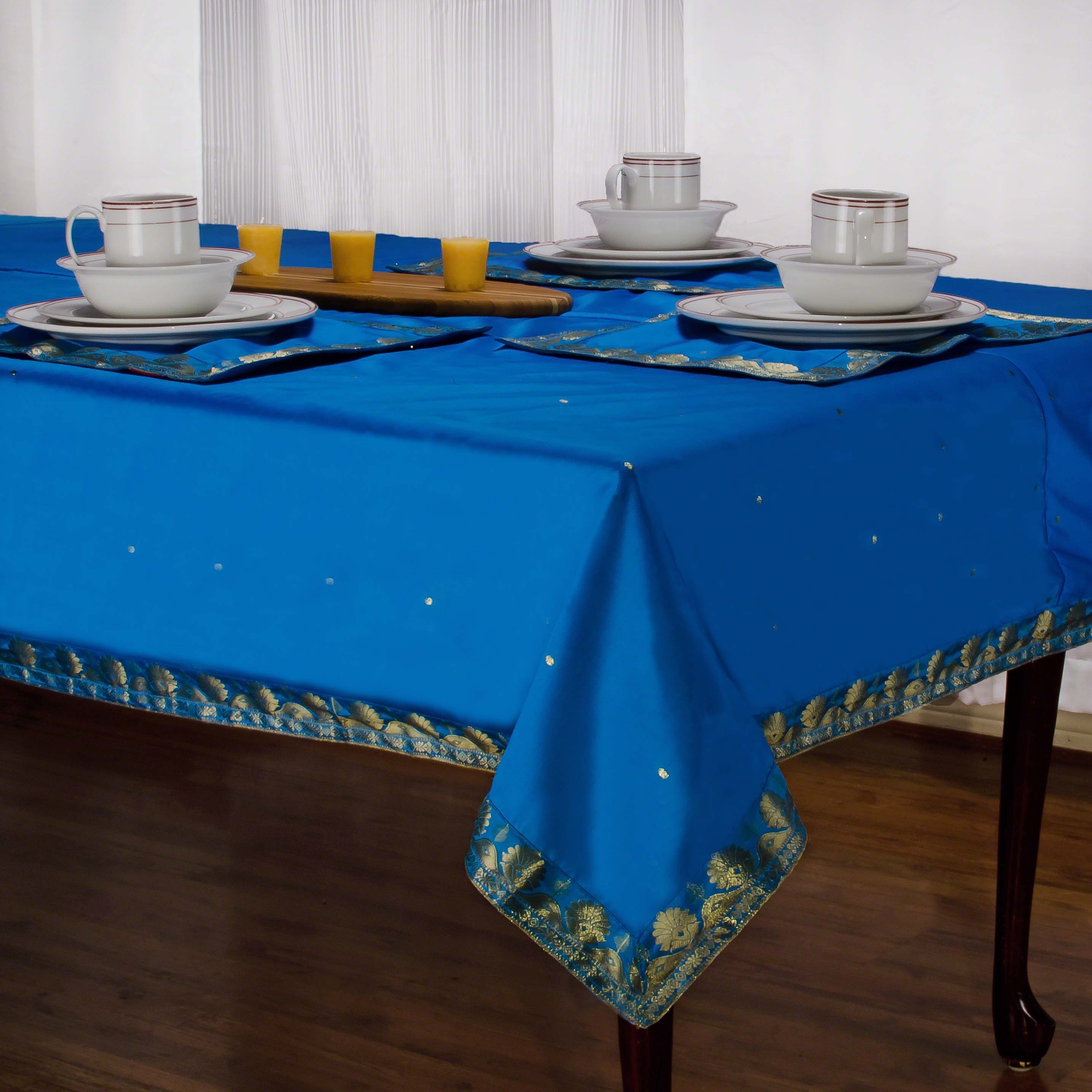 Blue - Handmade Sari Tablecloth (India)