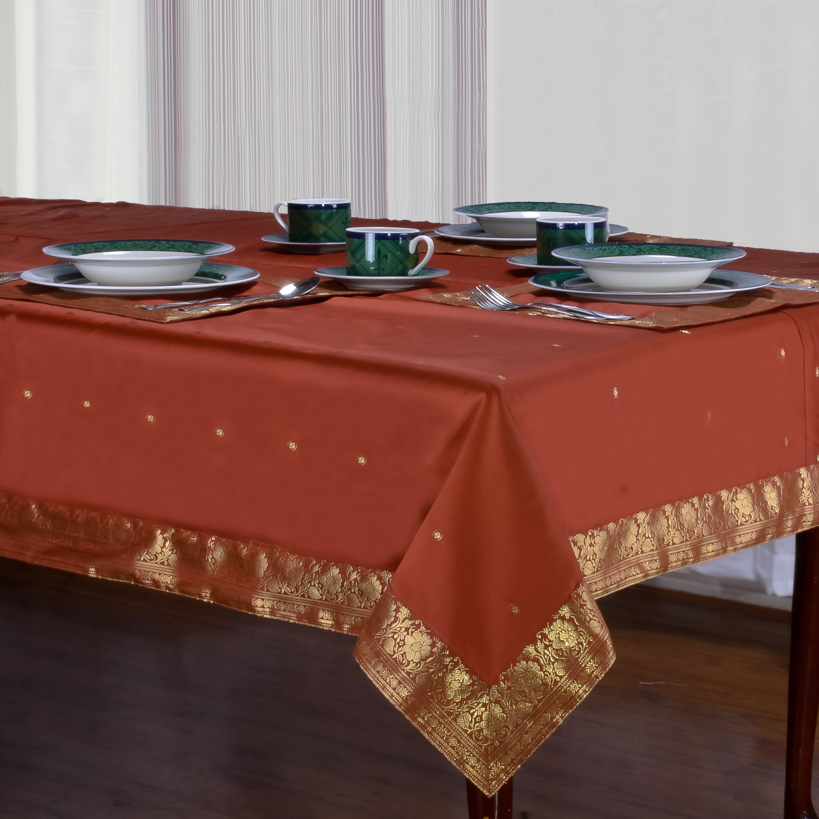 Rust - Handmade Sari Square Tablecloth (India) - 52" X 52"