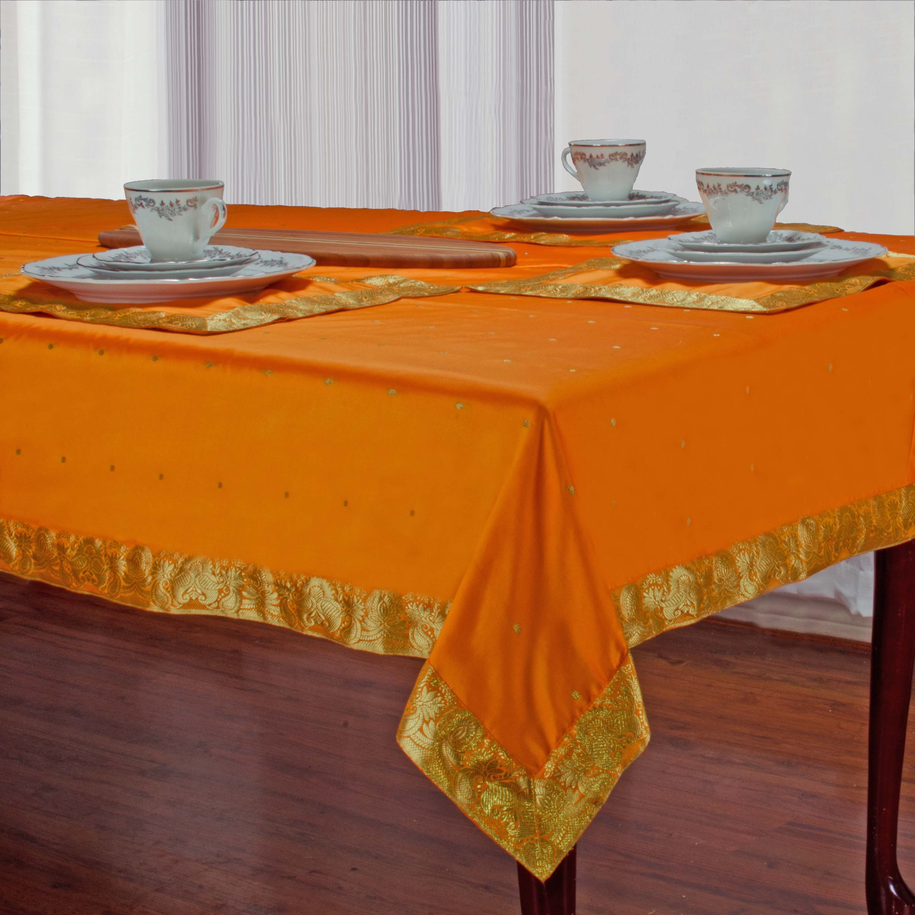 Pumpkin - Handmade Sari Square Tablecloth (India) - 52" X 52"