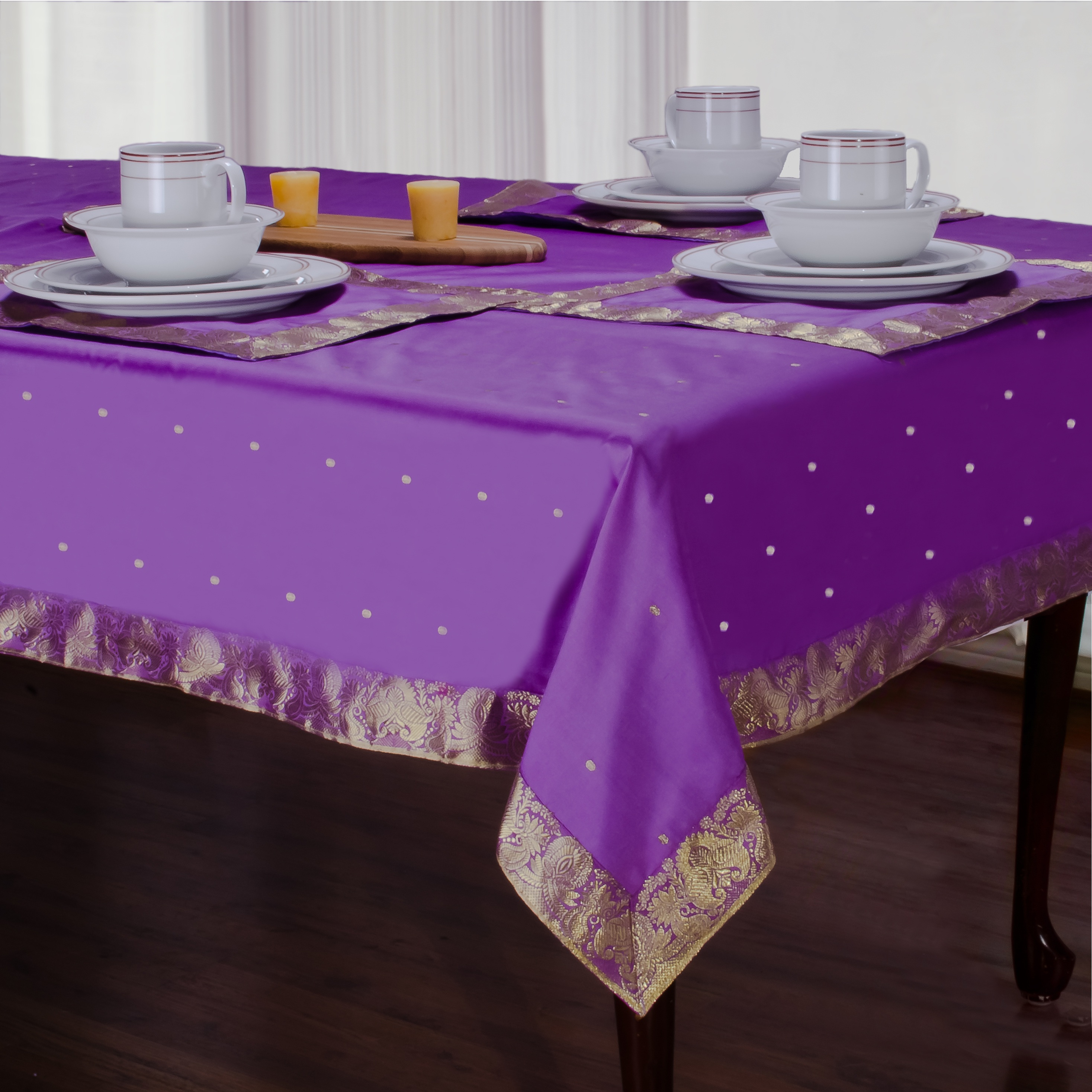 Lavender - Handmade Sari Square Tablecloth (India) - 52" X 52"