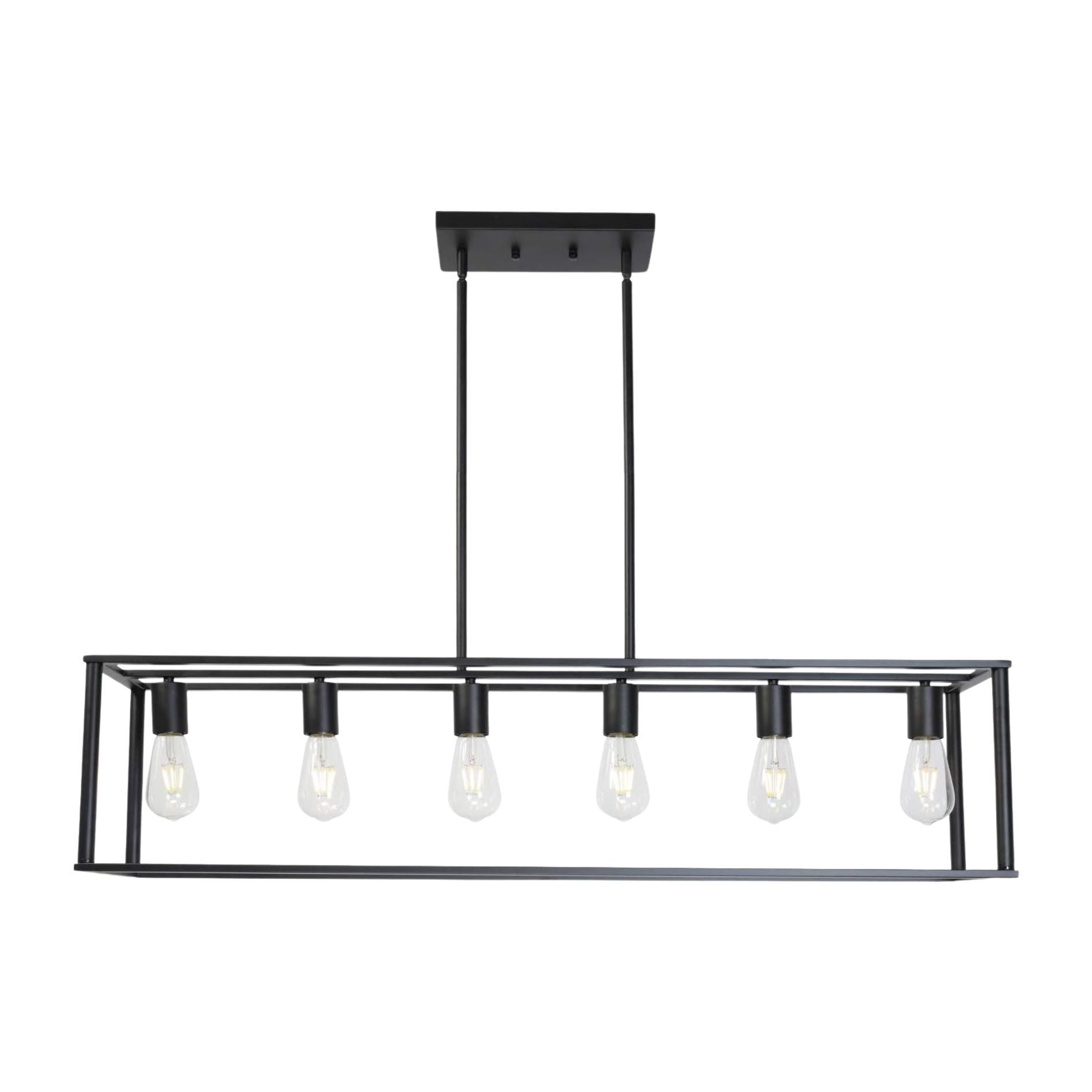 TM HOME 6 Light Rectangle Contemporary Farmhouse Linear Pendant Lighting Black Metal Cage Ceiling Light Fixture