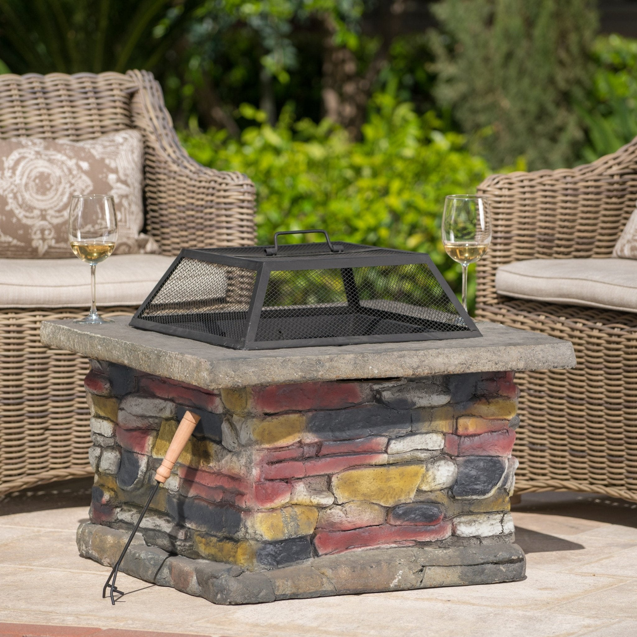 28"" Concrete Wood Burning Outdoor Fire Pit Table with Lid - Natural Gray