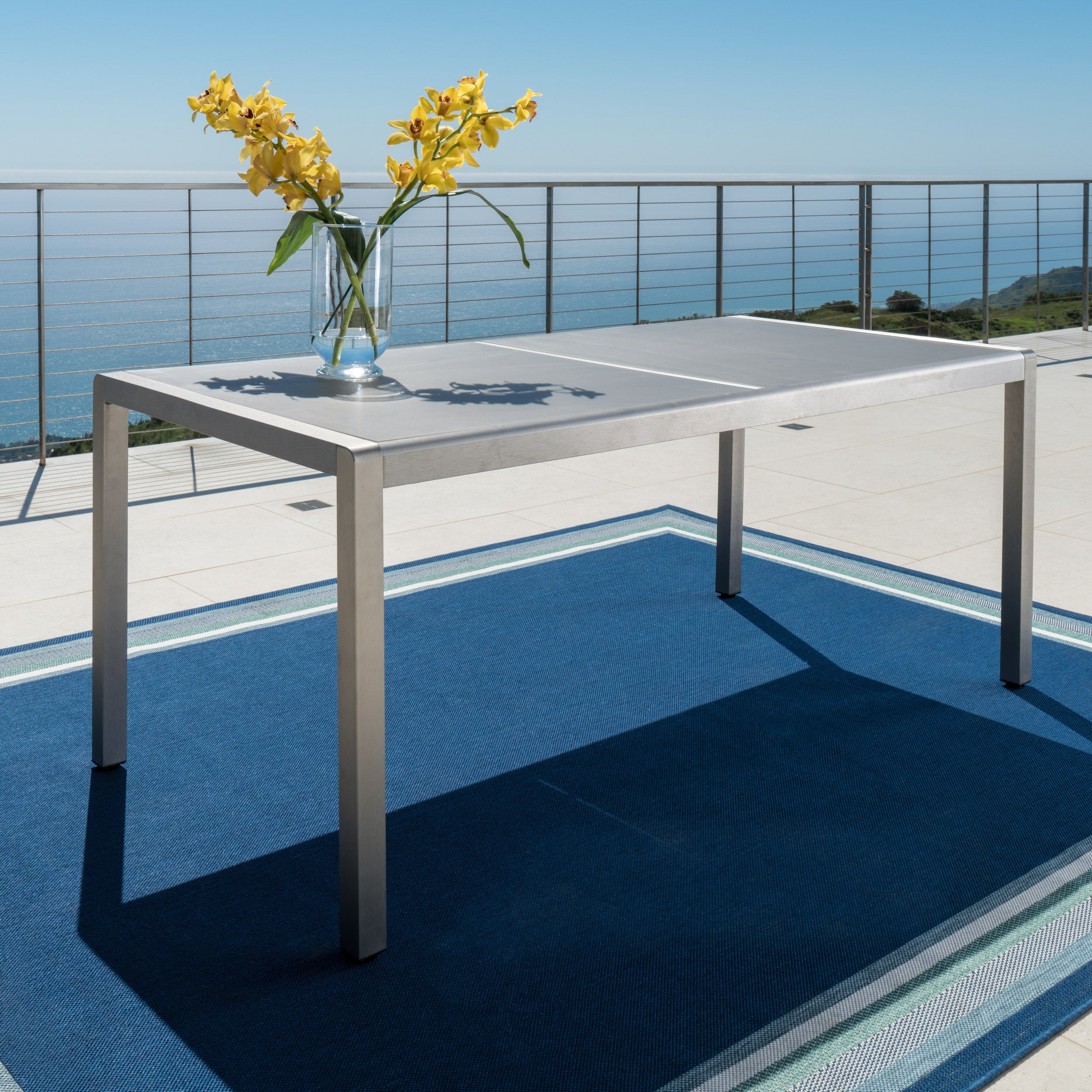 Outdoor Aluminum Dining Table with Tempered Glass Top, Grey