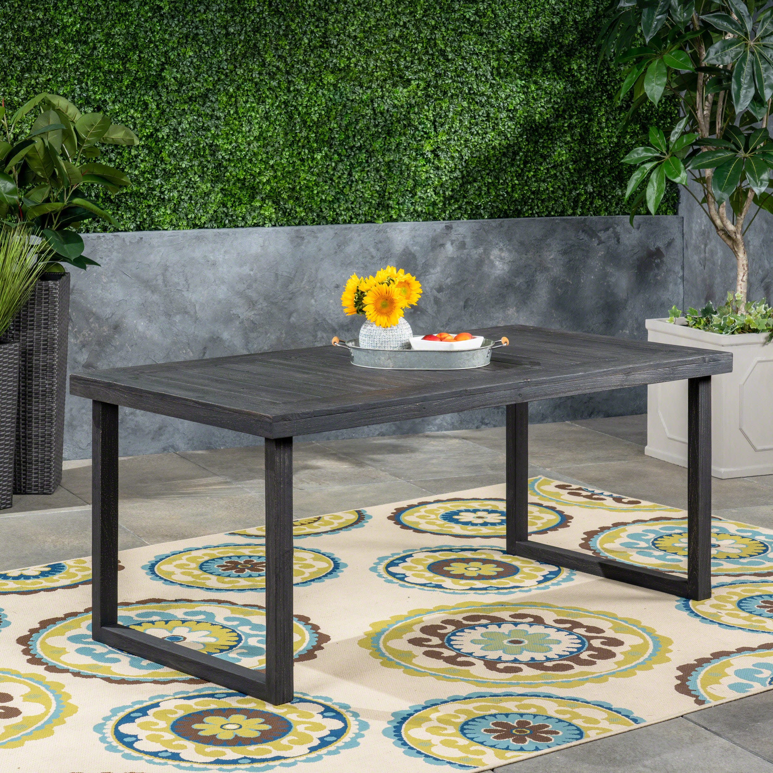 Outdoor 69"" Acacia Wood Dining Table, Sandblast Dark Gray Finish