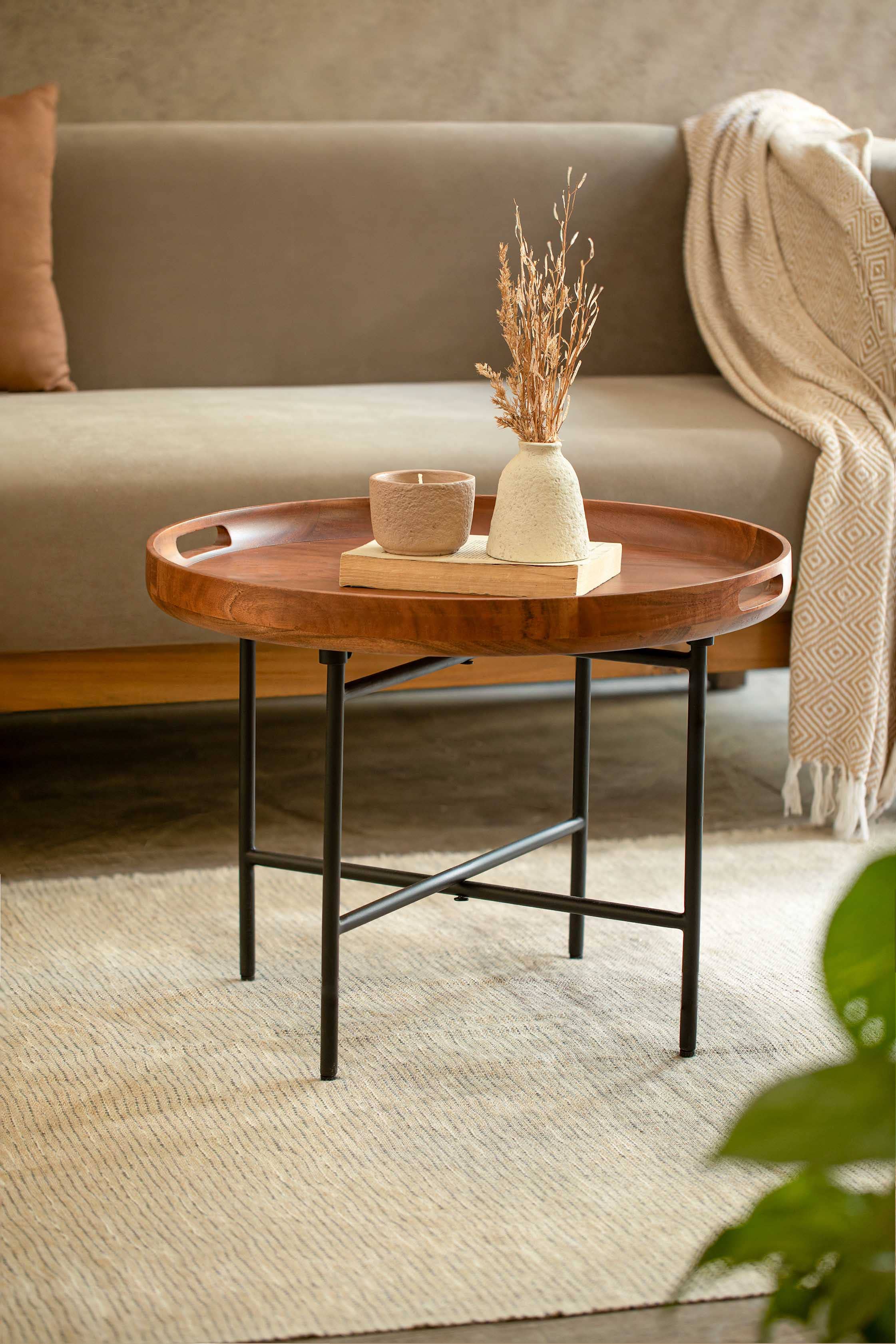 Wooden Coffee Table W/Metal Stand K.D.