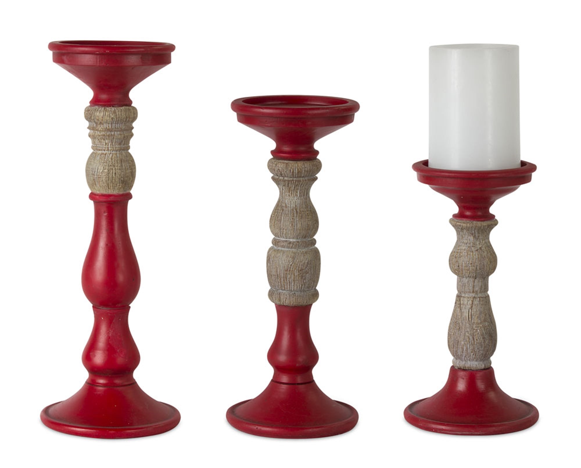 Red Candle Holder with Wood Accent (Set of 3)