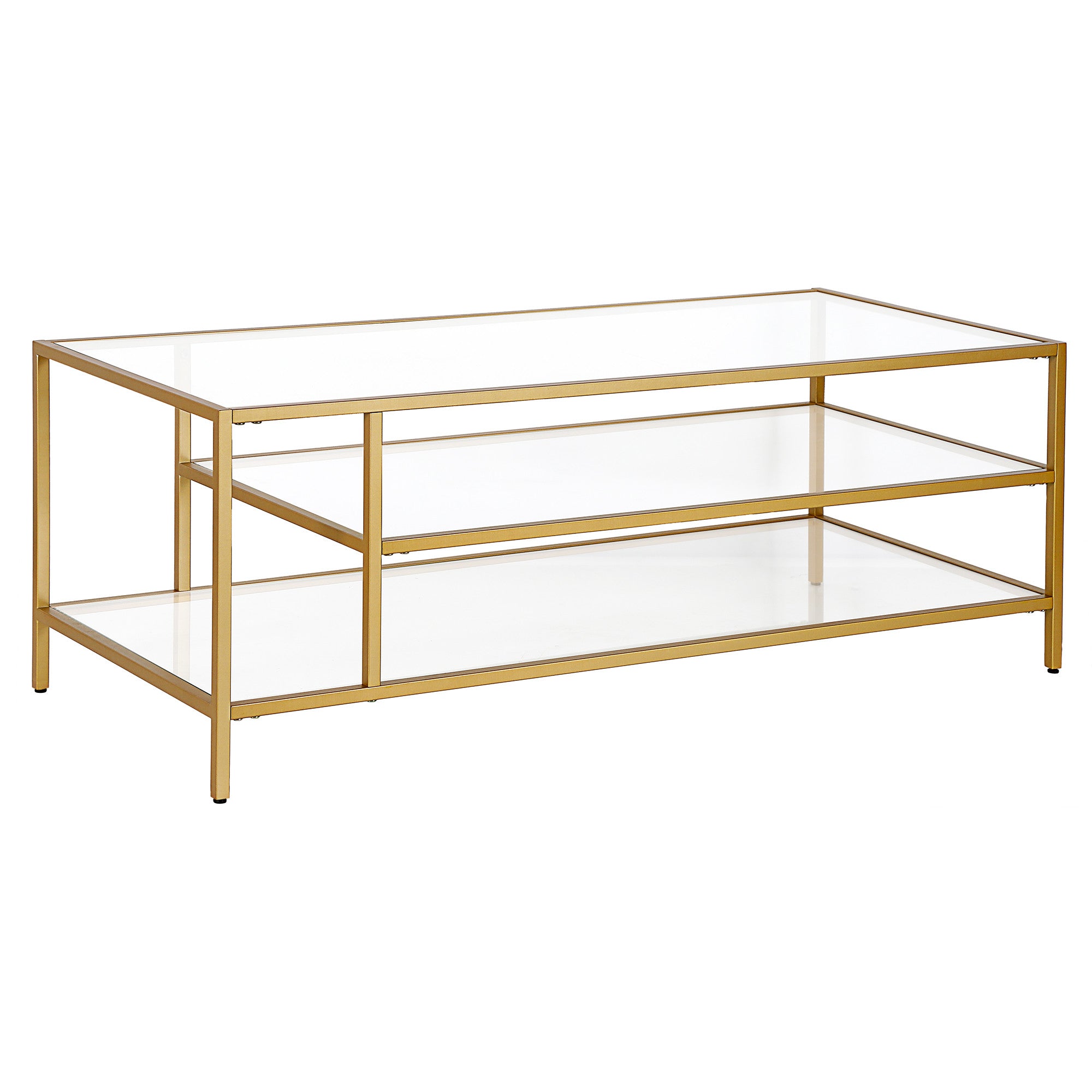 Glass And Steel Coffee Table With Two Shelves