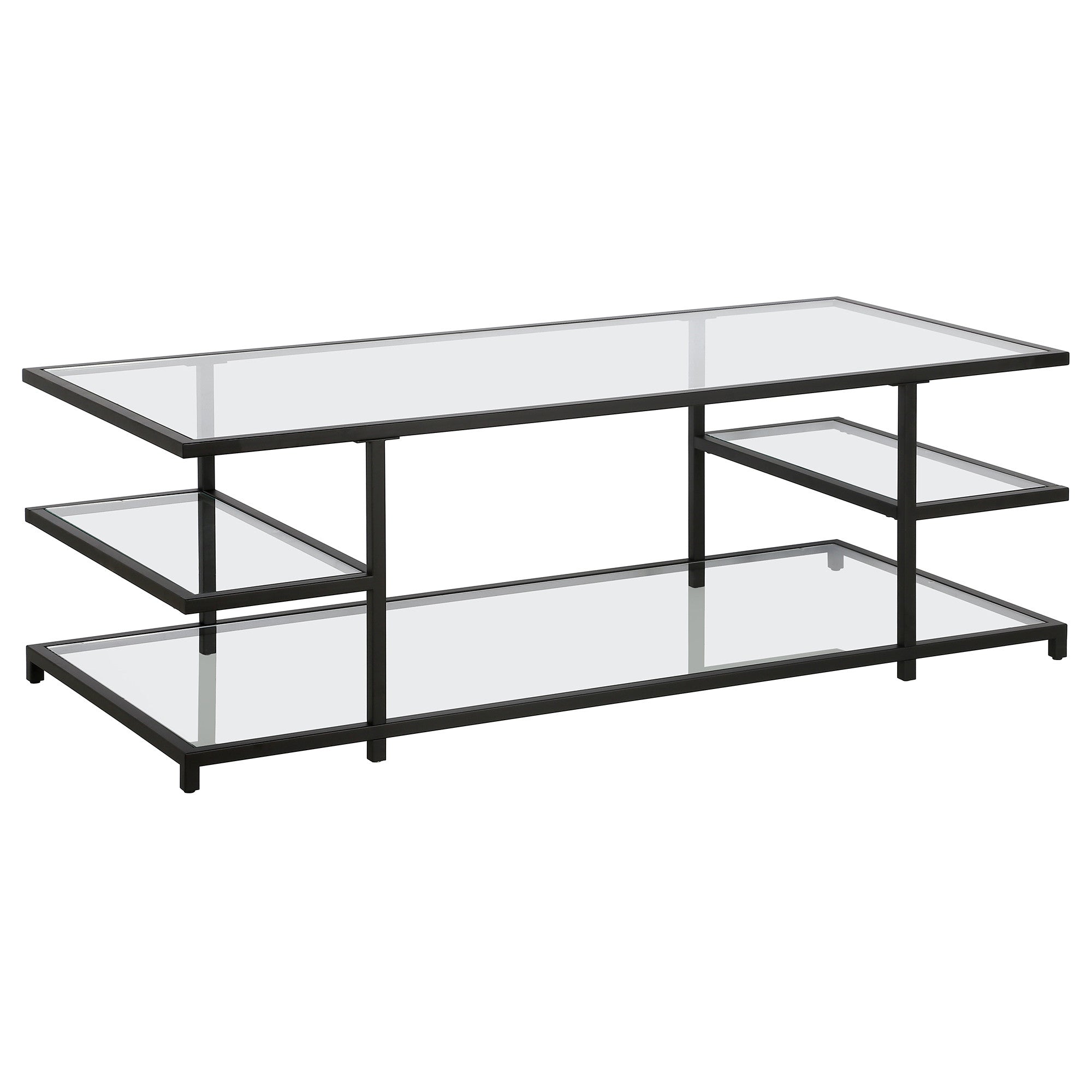 Glass And Steel Coffee Table With Three Shelves