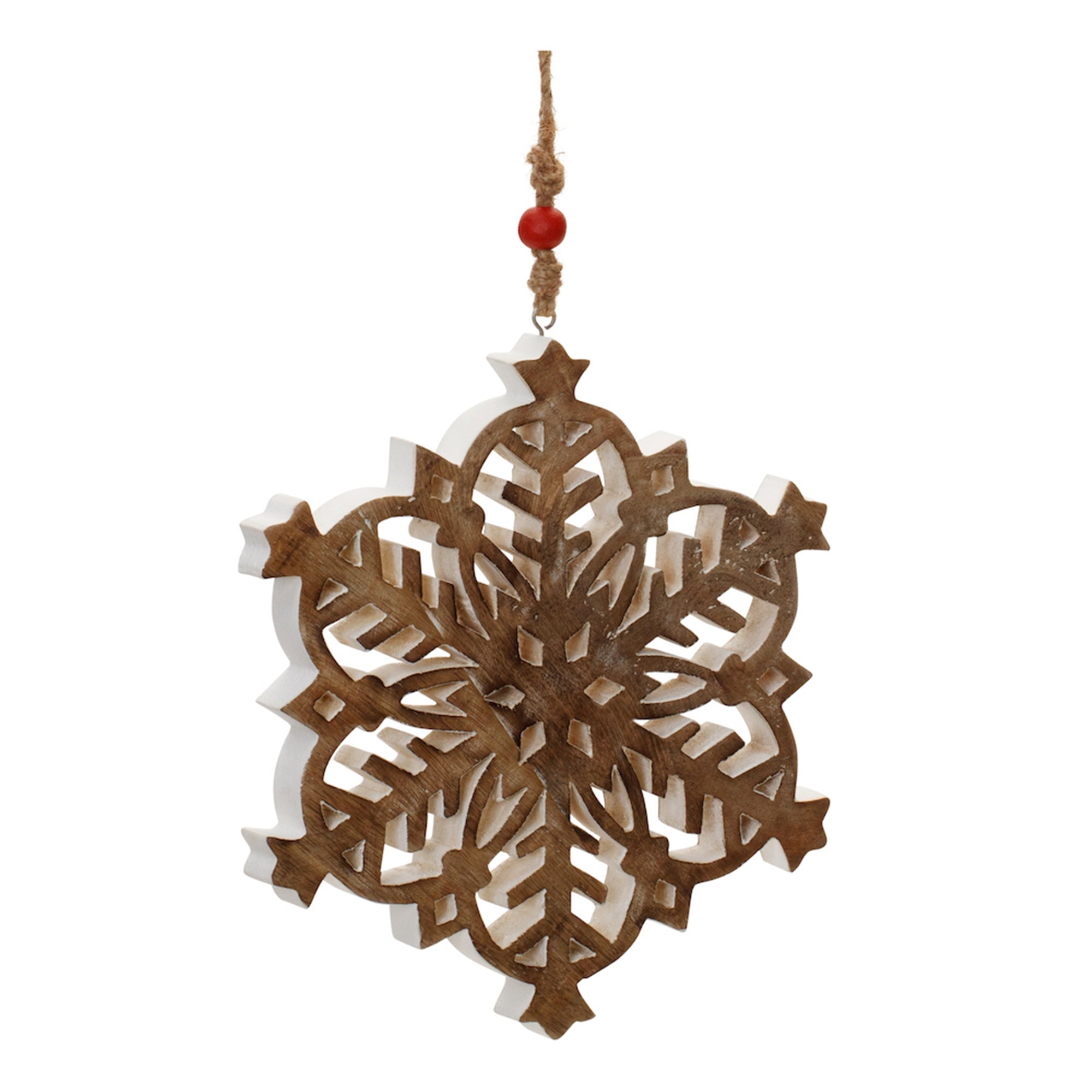 Mango Wood Snowflake Cut-Out Ornament (Set of 4)