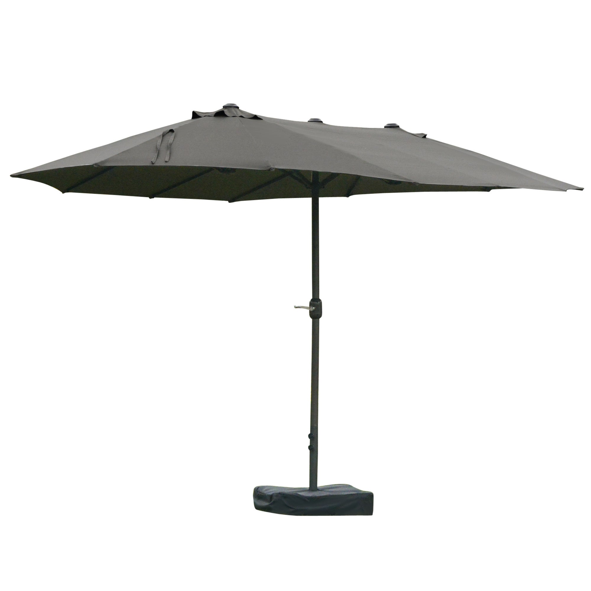 Outsunny Patio Umbrella 15' Steel Rectangular Outdoor Double Sided Market with base, Sun Protection & Easy Crank for Deck Pool Patio, Dark Gray