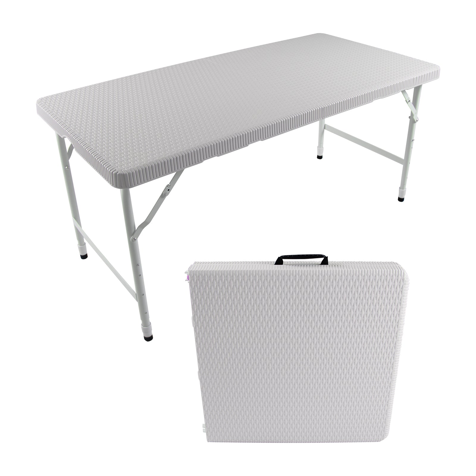 4ft Rattan Folding Table for Indoor&Outdoor, Portable Foldable Table Rattan Plaited White