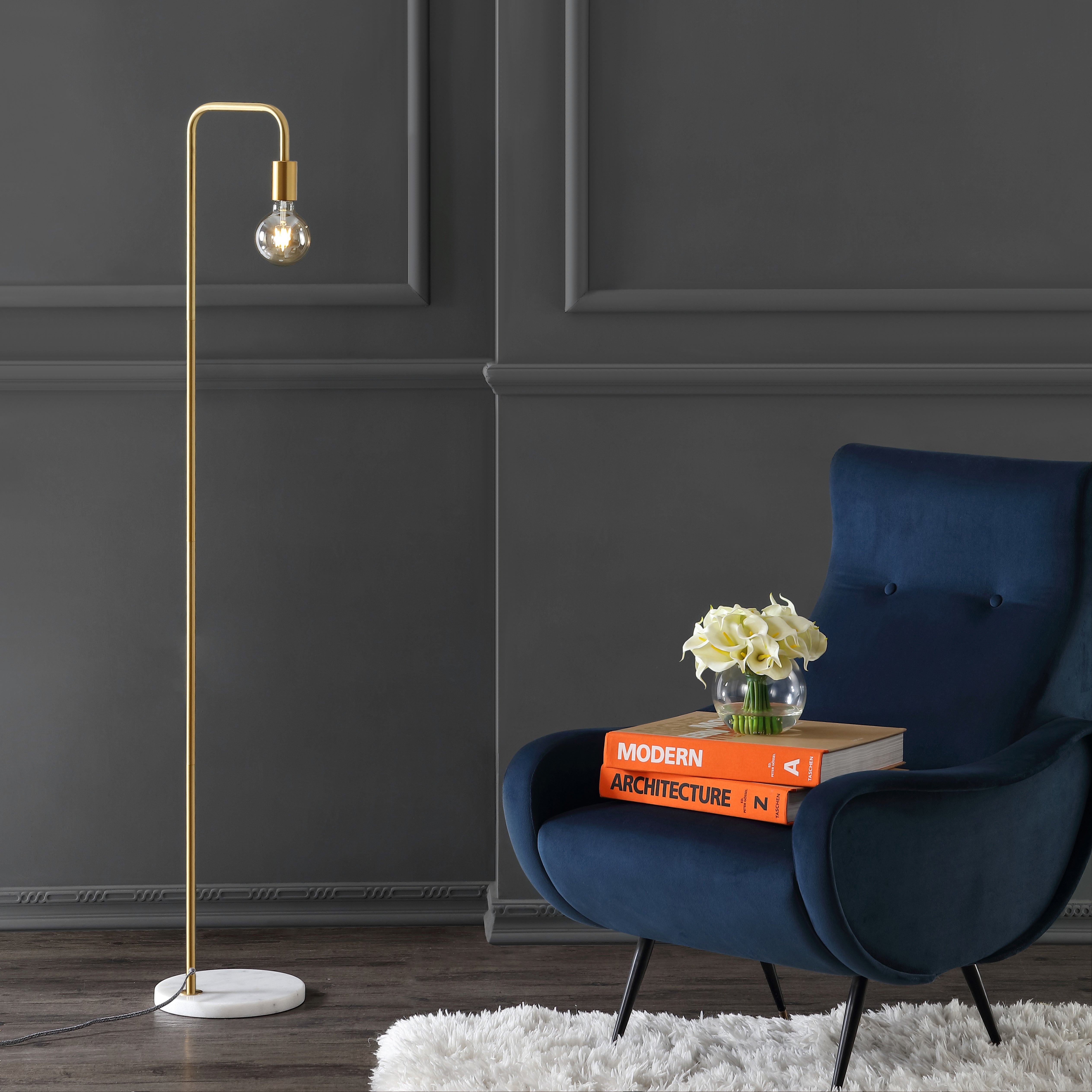 Vega Minimalist Edison Metal/Marble Floor Lamp